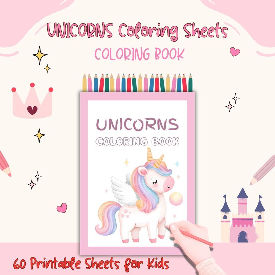 60 Easy Unicorn Coloring Pages Printable Book for Kids (digital ...