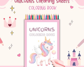 60 páginas fáciles para colorear de unicornios (libro imprimible para niños) (descarga digital)