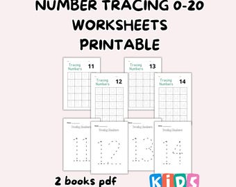 Hojas de trabajo de seguimiento de números del 0 al 20: Práctica de matemáticas para niños en edad preescolar (2 libros en PDF)