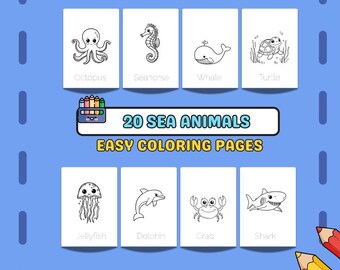 20 páginas para colorear de animales marinos para niños / Actividad imprimible en PDF (descarga instantánea)