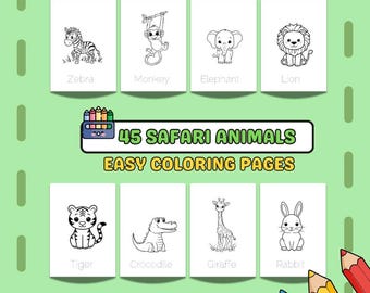 45 páginas para colorear de animales de safari para niños / PDF imprimible / Actividad para niños pequeños y preescolares / Descarga instantánea