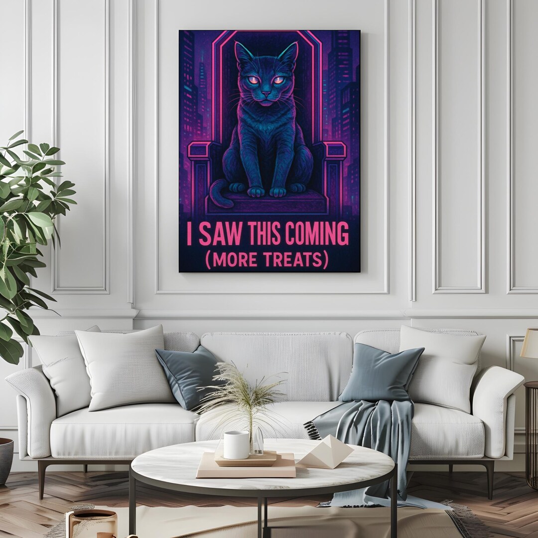 Mystical Cat Wall Art Print, Neon Cyberpunk Cat Poster, Funny Cat Lover ...