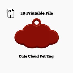 Personalisierbare Wolke Haustier-ID-Tag STL, 3D druckbare Hundekatze Namensschild (digitaler Download)