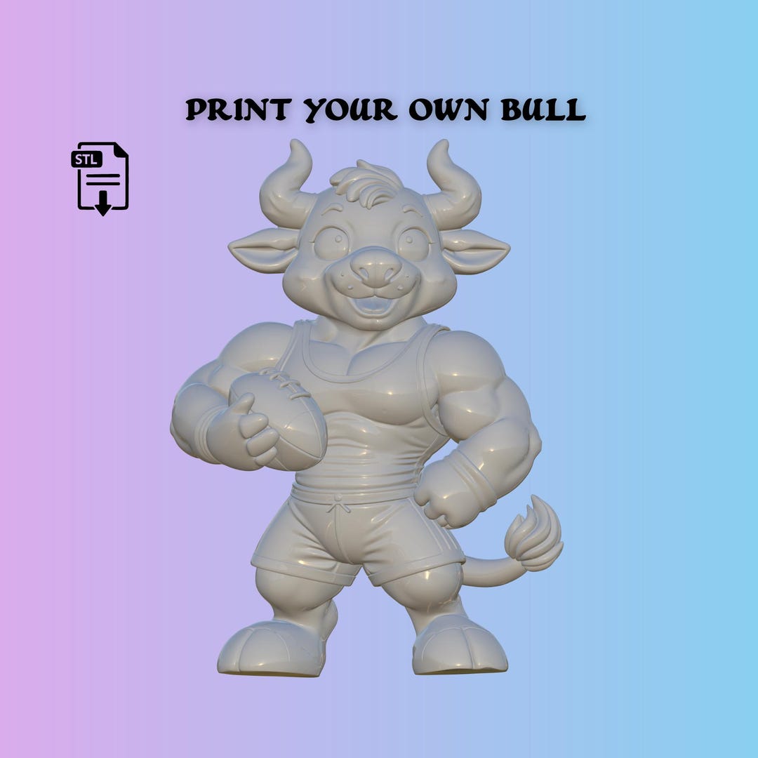 Muscular Cartoon Bull Keychain STL | 3D Print File, Bag Charm (digital ...