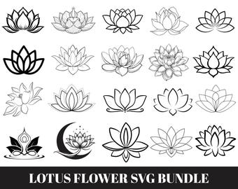 Paquete SVG de loto, imágenes prediseñadas de mandala, flores de loto SVG, imágenes prediseñadas de loto, silueta de loto, archivos de corte de loto, flores de loto PNG, vectores de loto
