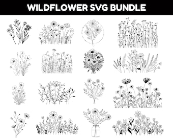 Wildflower Svg Bundle,Flower Svg,Flower Sketch Svg,Floral Svg Bundle, Botanical Svg, Nature Svg, Minimalist Flower Bouquet,INSTANT DOWNLOAD