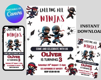 Ninja Birthday Invitation|Martial Arts InvitE|Warrior Birthday Invitation|Ninja Invitation|Digital Editable Template Download