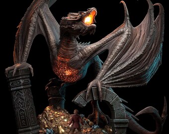 Diorama/sculpture Smaug vs hobbit/modèle 3D en résine/figurine de collection