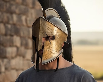 Handgemaakte Spartaanse koning Leonidas-helm, 300 filmreplica Griekse krijgerpantser, draagbare cosplayhelm met zwarte pluim
