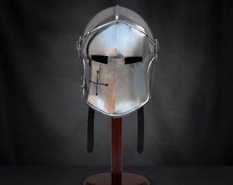 Mittelalterlicher Barbuta Helm aus Silber, Ritter Barbuta Helm aus 18 Gauge Stahl für LARP Cosplay, Renaissance Jahrmarkt und Geschenk für Ihre Liebsten