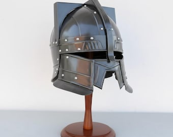 Medieval Black Dwarven Knight Helmet, Handmade Steel Fantasy Costume Helm, LARP Cosplay Armor for Collectors