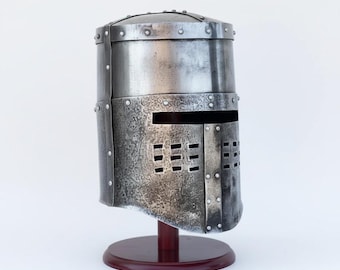 Black Knight Monty-helm stalen pantser, geweldige helm middeleeuwse stijl, LARP-cosplay Halloween- en displaycadeau