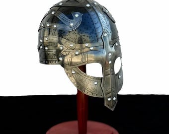 Black Nordic Viking Helmet, Medieval Steel Armor Helm Replica, Hand-Forged Battle Ready LARP Cosplay Costume for Collectors