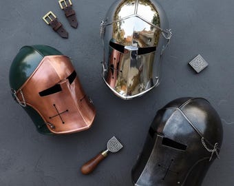 18 Gauge Stål Barbuta Hjälm Medeltida Riddare LARP Cosplay, Samlarpresent