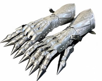 Nazgul Etched Steel Gauntlet Gloves, Gothic Knight Armor Hand Guards, Medieval Fantasy LARP Cosplay Gloves