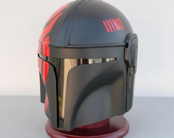 Capacete Mandaloriano Preto e Vermelho em Aço Vestível, Adereço para Cosplay, Réplica Artesanal de Capacete de Armadura, Presente Exclusivo para Fãs de Star Wars