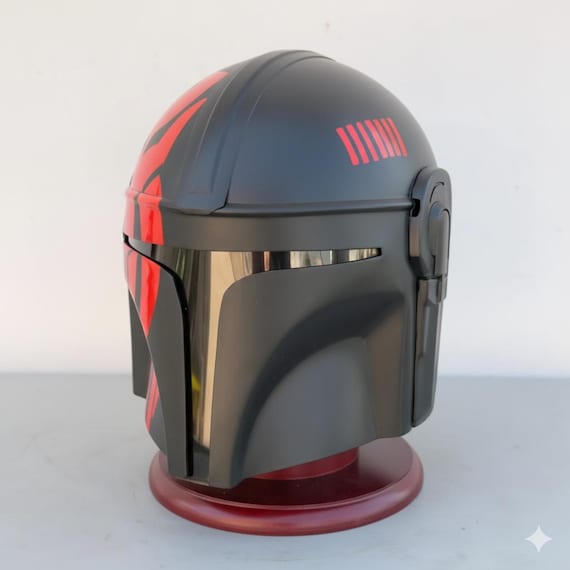 Mandalorian Helmet Black & Red Wearable Steel, Cosplay Prop, Handmade Armor Helmet Replica, Unique Gift for Star Wars Enthusiast