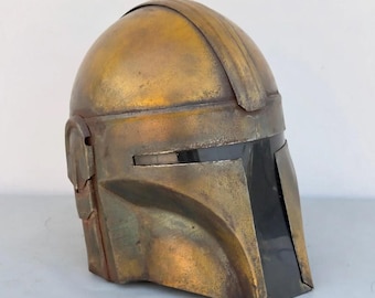 Rare Mandalorian Warrior Helmet, Handmade Gold Steel Boba Fett Armor, Cosplay and LARP Prop Gift