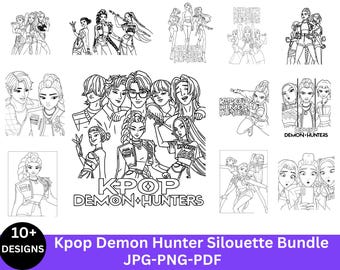 Kpop Demon Hunter Silouette Png-paket, Demon Hunters-inspirerad PNG, Flickamiddag, Katt och fågel Png, SaJa Boy Png, Cricut, Direktnedladdning,