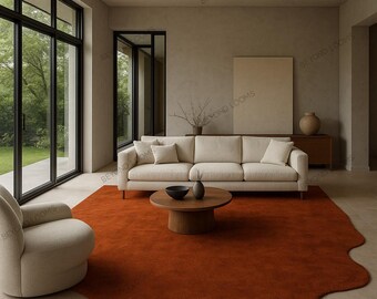 Hand-Tufted Wool Rug: Irregular Rust Melting Charm, Modern Abstract