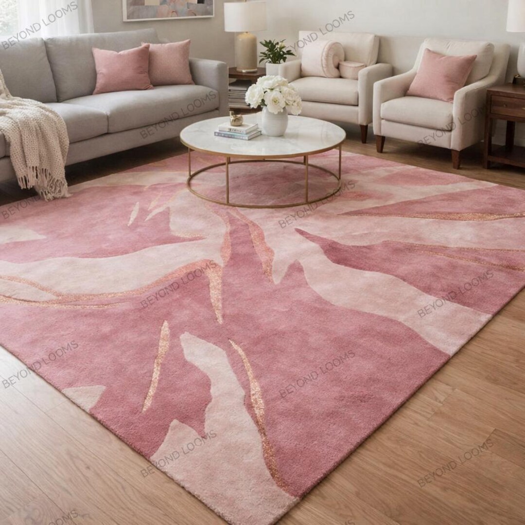 Pink Modern Area Rug Hand Tufted Blush Pink Abstract Area Rug Modern Contemporary Carpet ...