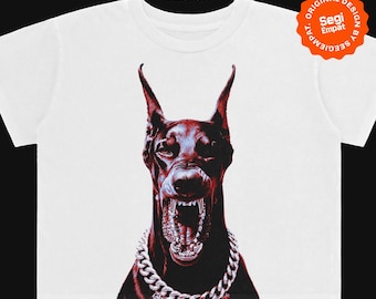 Design per t-shirt streetwear con Doberman in mezzatinta PNG / Maglietta grafica urbana Y2K / Stampabile DTF