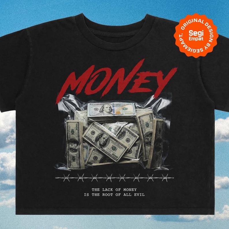 Retro Halftone Money Wrap T-Shirt Graphic Designs | Urban Tee Streetwear PNG Printable for Apparel