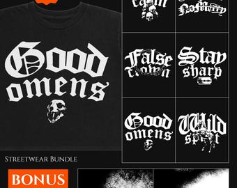 Typography T-Shirt Streetwear PNG Design Bundle | Retro Gothic Dark Grunge Graphic For DTF Sublimation