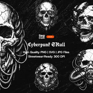 Cyberpunk Skull Streetwear PNG Graphic T-shirtbundels - Dark Art Halftone SVG-clipart (digitale download)