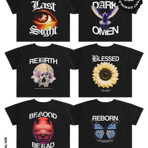 Bundel met retro halftoon streetwear png-shirtontwerp - typografie gotische graphic T-collectie klaar voor DTF