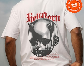 Design PNG per t-shirt streetwear gotica Y2K / Maglietta con grafica Baby Demon / Pronto per trasferimento DTF