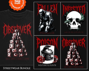 Dark Art PNG Streetwear T-Shirt Design Bundle | Psychedelic Horror Urban Graphic Tee | Printable DTF