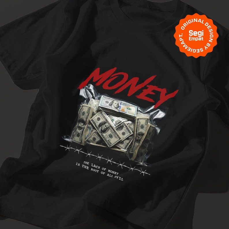 Retro Halftone Money Wrap T-Shirt Graphic Designs | Urban Tee Streetwear PNG Printable for Apparel