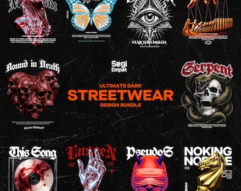 Pacchetto completo di design PNG per t-shirt streetwear / Collezione di abbigliamento urbano con grafica grafica / File DTF stampabili