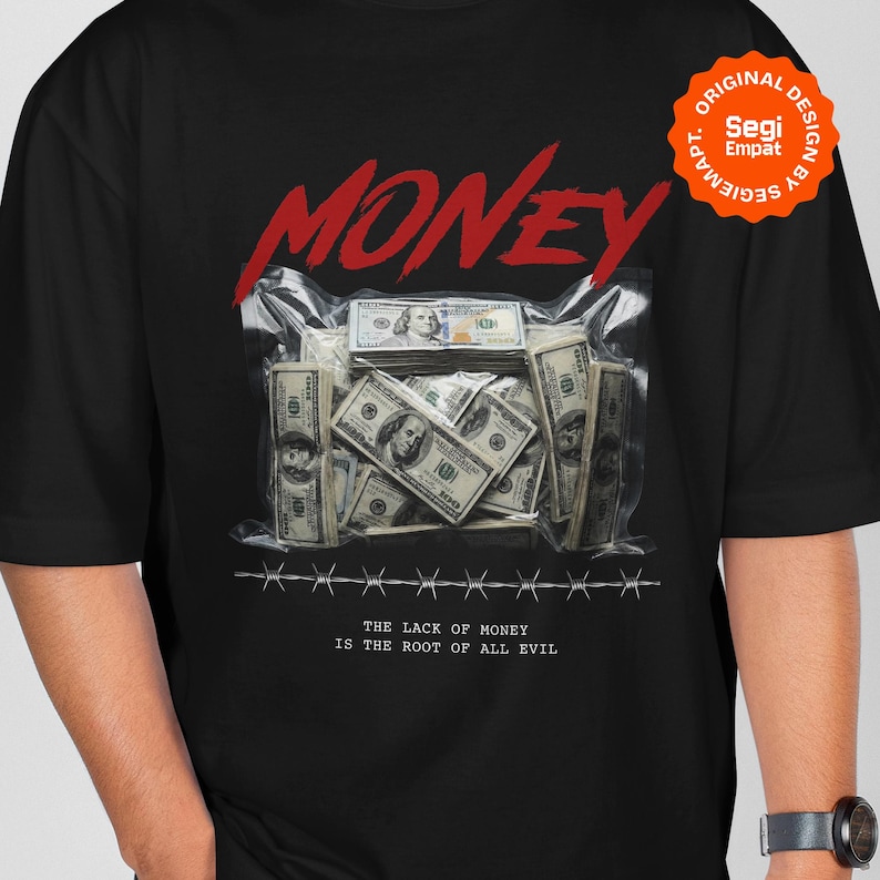 Retro Halftone Money Wrap T-Shirt Graphic Designs | Urban Tee Streetwear PNG Printable for Apparel