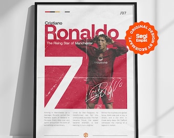 Cristiano Ronaldo Retro Poster | CR7 Manchester United Wall Art | Football Print for Fans Gift