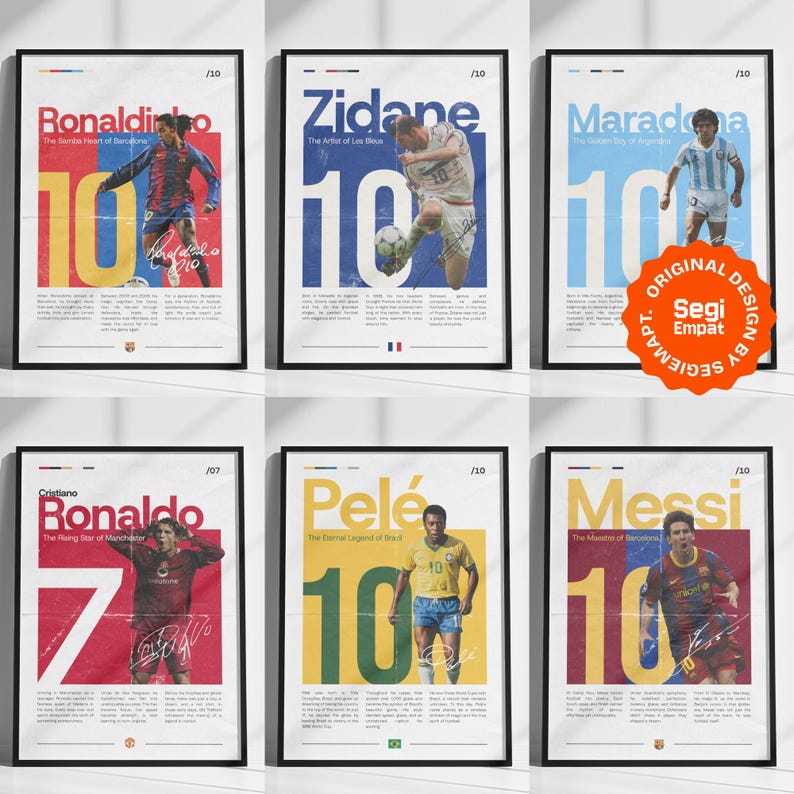 Retro Football Legends Poster Pack | Vintage Soccer Wall Art | Retro ...
