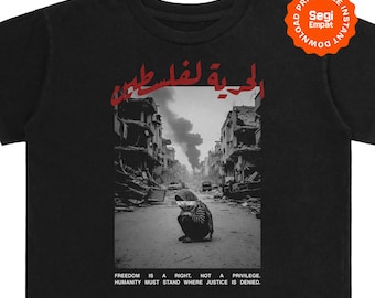 Maglietta con grafica streetwear islamica in formato PNG - Maglietta stampabile con grafica di protesta per la Palestina e Gaza in formato DTF a mezzitoni