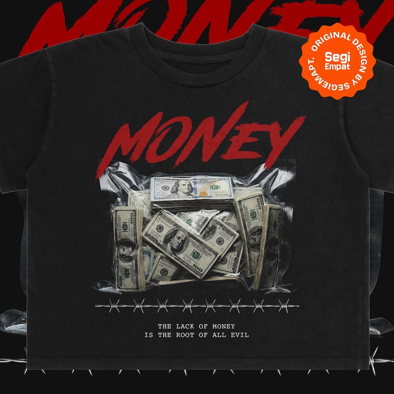 Retro Halftone Money Wrap T-Shirt Graphic Designs | Urban Tee Streetwear PNG Printable for Apparel