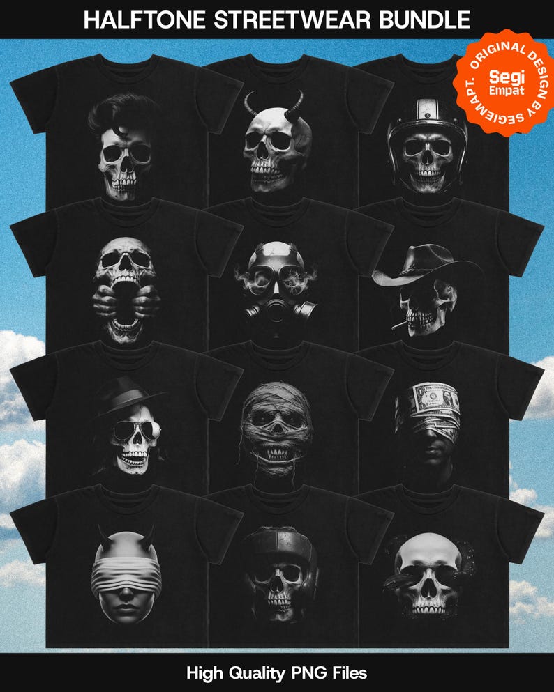 Urban Streetwear Graphic T-shirt Bundle - Halftone Design PNG Ready to Print For Clothing Brand