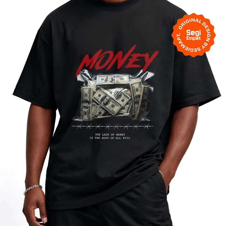 Retro Halftone Money Wrap T-Shirt Graphic Designs | Urban Tee Streetwear PNG Printable for Apparel