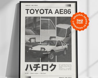 Retro 80s Car Poster: Toyota AE86 Classic Vintage Japanese JDM Car Wall Art Printable