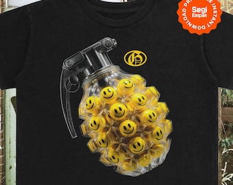 Design per t-shirt streetwear con granata sorridente in mezzatinta PNG / Abbigliamento grafico urbano / Pronto per trasferimento DTF