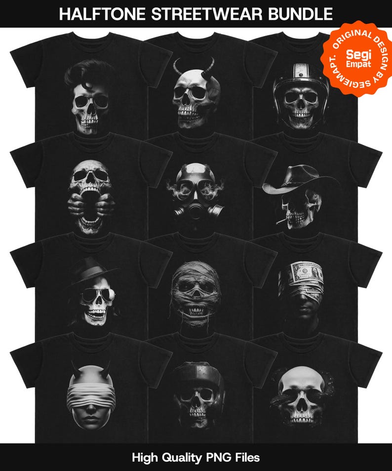 Urban Streetwear Graphic T-shirt Bundle - Halftone Design PNG Ready to Print For Clothing Brand