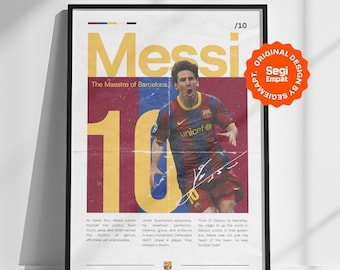 Retro Lionel Messi Poster | Barcelona Fan Football Wall Art | Minimalist Soccer Sports Print