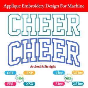 Cheer applique | Cheer embroidery | Cheer satin stitch | digital embroidery | digital files | digital download