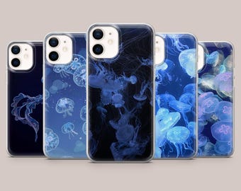Blaue Qualle Handyhülle Leuchtendes Meer für iPhone 17Pro, 16, 15, 14, 13, 12, 11, Samsung S26, S25, S24, S23Fe, A16, A56, Pixel 10,9Pro