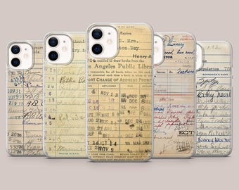 Alter Bibliotheksausweis Handyhülle Retro Bookish Cover für iPhone 17Pro, 16, 15, 14, 13, 12, Samsung S26, S25, S24, S23Fe, A16, A56, Pixel 10, 9Pro