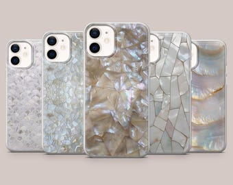 Pearl Shell Phone Case, Edelsteinhülle für iPhone 17Pro, 16, 15, 14, 13, 12, 11, Samsung S26, S25, S24, S23Fe, A17, A56, Pixel 10, 9Pro