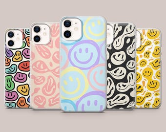 Smiley Gesichter Handyhülle Happy Emoji Cover für iPhone 17Pro, 16, 15, 14, 13, 12, 11, Samsung S26, S25, S24, S23Fe, A17, A56, Pixel 10, 9Pro